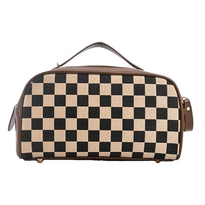 Vintage Makeup Bag for Women Portable Retro Checkered Patter