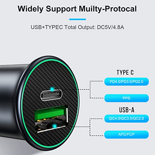 Adaptador de cargador de coche USB-C, puertos duales, carga