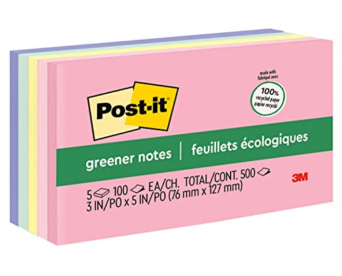 Post-it Greener Notes - Notas adhesivas de 3 x 5 en 5 blocs