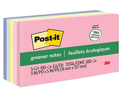Post-it Greener Notes - Notas adhesivas de 3 x 5 en 5 blocs