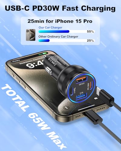 Cargador de coche USB C para iPhone 16/15 Pro Max, cargador