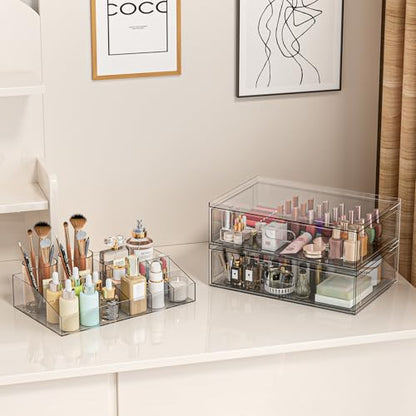 Organizador de maquillaje apilable transparente de 3 niveles