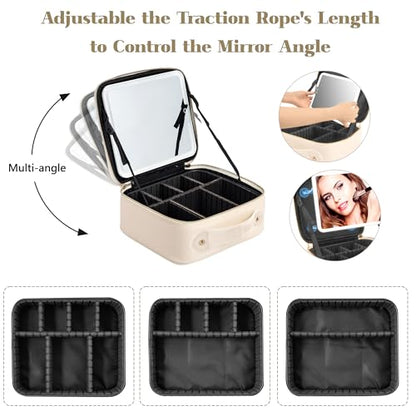 Bolsa de maquillaje con espejo LED, bolsa de maquillaje port