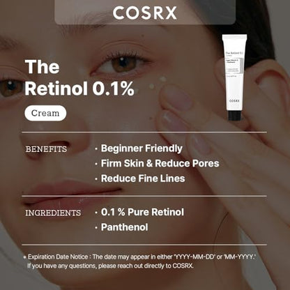 COSRX Crema de retinol al 0.1%, 0.67 onzas, crema antienveje