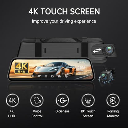 Cámara de espejo retrovisor 4K, cámara de tablero de espejo