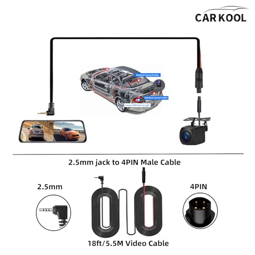 Cámara de respaldo de 4 pines para espejo Dash Cam 1080P/720