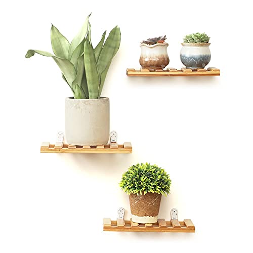 XZJMY 3 estantes flotantes pequeños, soporte de bambú sólido