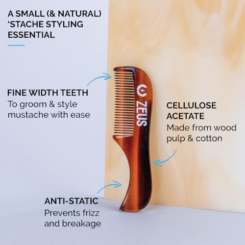 ZEUS Peine de bigote hecho a mano, dientes finos, celulosa d