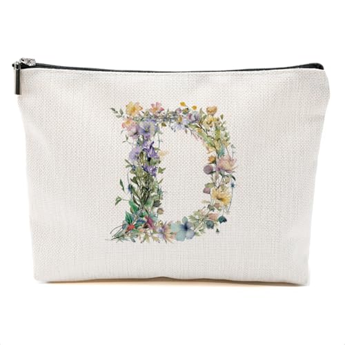 Bolsa de maquillaje con inicial de flores, bolsa de cosmétic