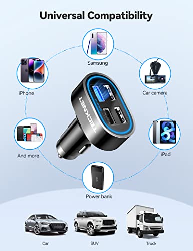 TECKNET Cargador de coche USB 54W 4-Port Car Phone Charger A