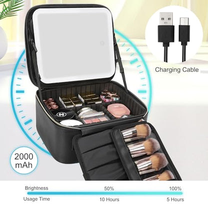 Relavel Bolsa de maquillaje de viaje con espejo LED, estuche