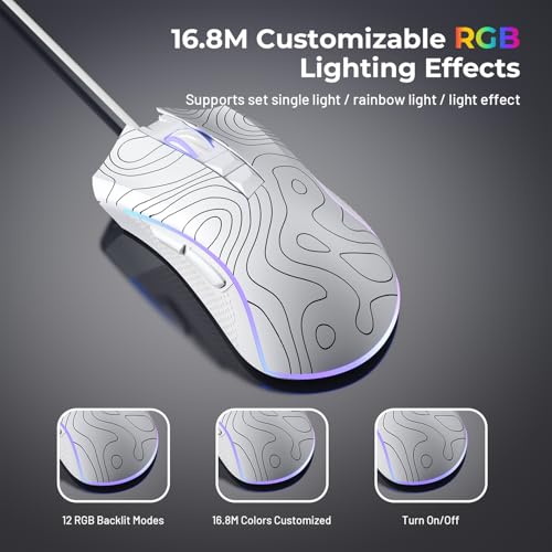 XVX G705 - Ratón para juegos con cable, 12000 DPI RGB con 12