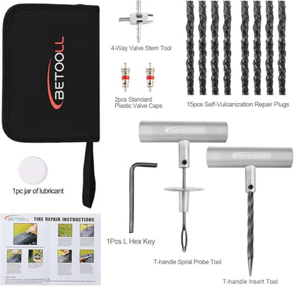 BETOOLL 24 kits de reparación de neumáticos, herramientas de