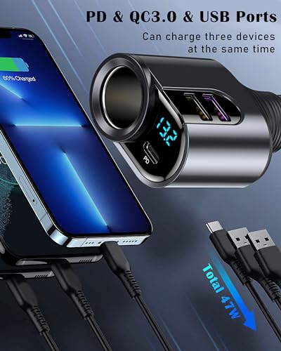 LIHAN Cargador de coche USB C, adaptador para encendedor de