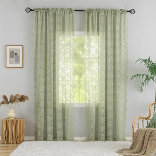 YJ YANJUN Cortinas traslúcidas color verde salvia de 72 pulgadas de la