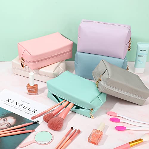 Jexine Bolsa de maquillaje pequeña de piel con cremallera, b