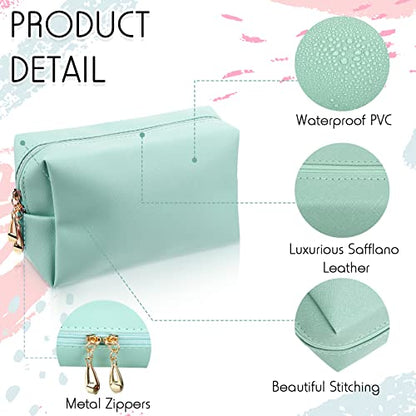 Jexine Bolsa de maquillaje pequeña de piel con cremallera, b