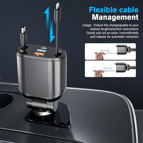PLDHPRO Cargador de coche retráctil 4 en 1 62 W adaptador de