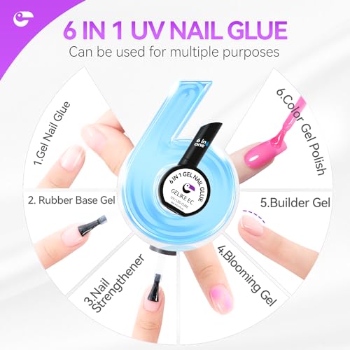 Pegamento UV para uñas, pegamento UV 6 en 1 con capa base de