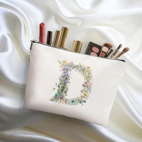 Bolsa de maquillaje con inicial de flores, bolsa de cosmétic