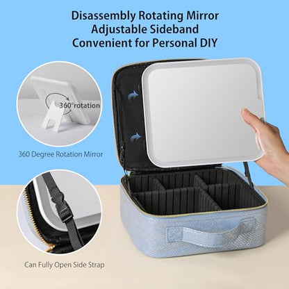Portable Travel Makeup Bag with Mirror and Light - 3 Colors,