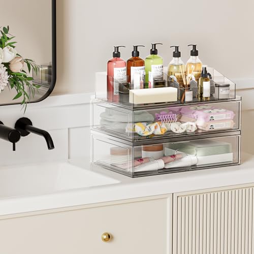 Organizador de maquillaje apilable transparente de 3 niveles