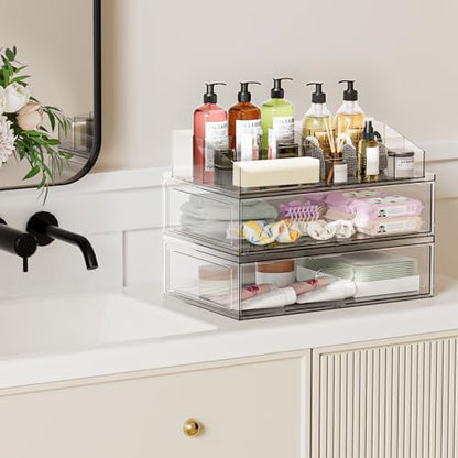 Organizador de maquillaje apilable transparente de 3 niveles