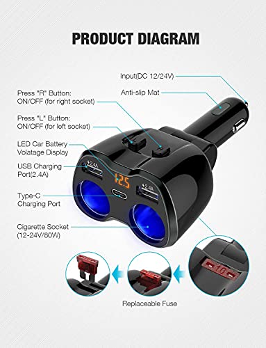 Cargador para auto USB C Otium, divide encendedor en 2 enchu