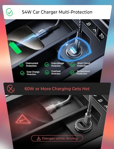LISEN Cargador de coche para iPhone 16, cargador de coche US