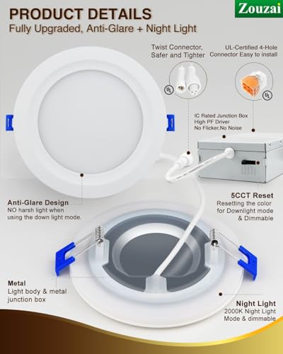 zouzai Paquete de 12 luces LED empotrables de techo 5CCT de