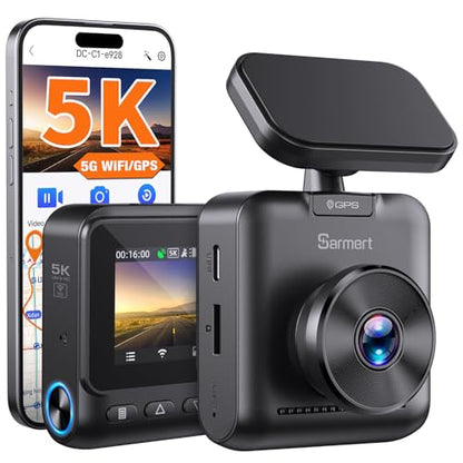 Sarmert C1 5K Dash Cam - GPS integrado y WiFi 5G, 5K/4K/2.5K