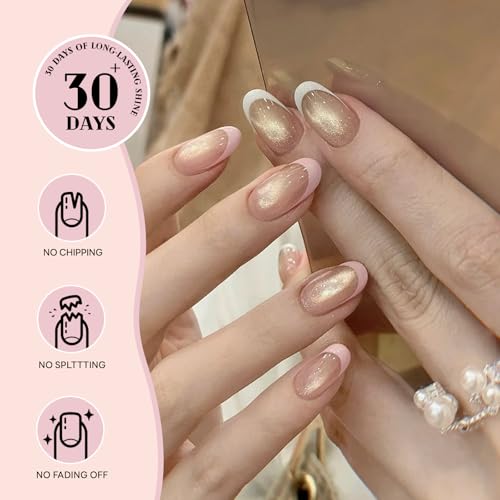 Nude Moonlight - Uñas postizas a presión con diseño de ojo d