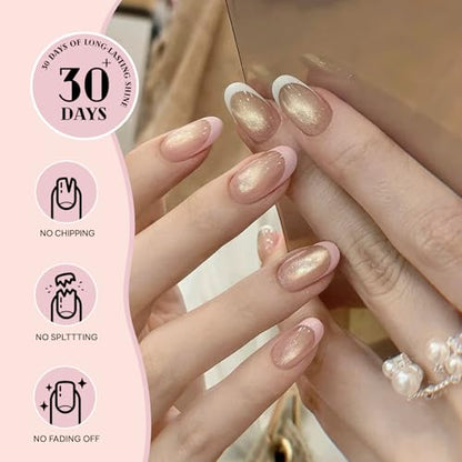 Nude Moonlight - Uñas postizas a presión con diseño de ojo d