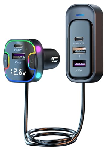Cargador de coche USB C [pantalla de voltaje LED] 100 W 5 pu