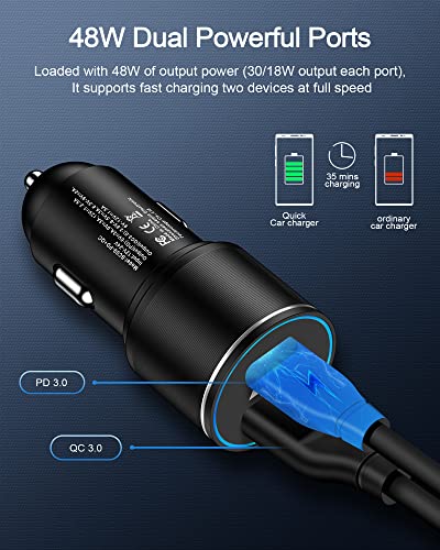 Toma USB de 12 voltios, 30 W + 18 W, cargador de coche USB C