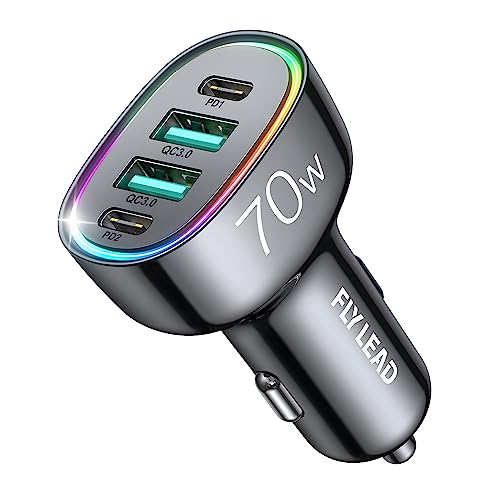 Cargador de coche USB C 70 W 4 puertos adaptador de encended