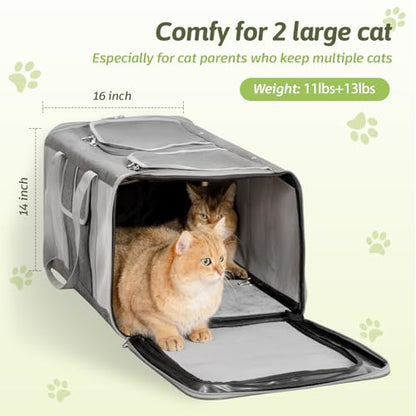 Transportador de gatos extragrande para 2 gatos, 24 x 14 x 1