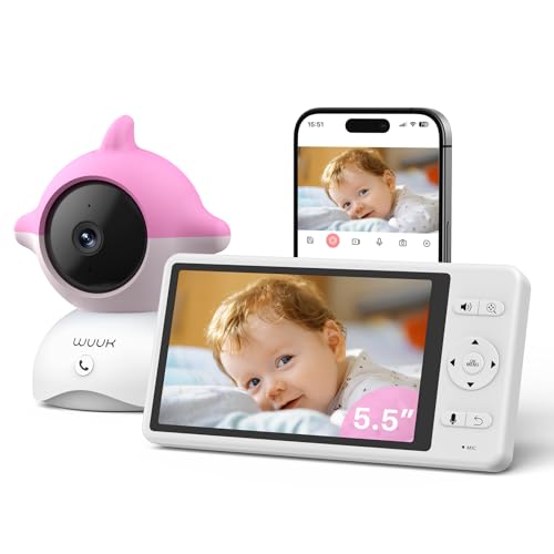 WUUK Monitor de bebé de video de 4 MP, pantalla de 5.5 pulga