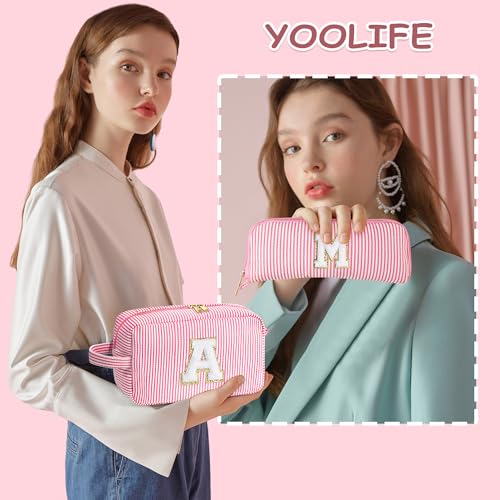 YOOLIFE Bolsa de maquillaje rosa con iniciales grandes y bon