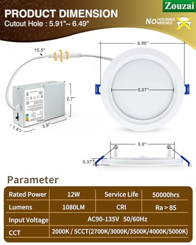 zouzai Paquete de 12 luces LED empotrables de techo 5CCT de