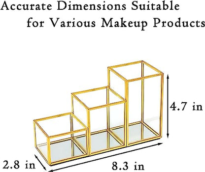 Soporte para brochas de maquillaje de vidrio con 3 compartim