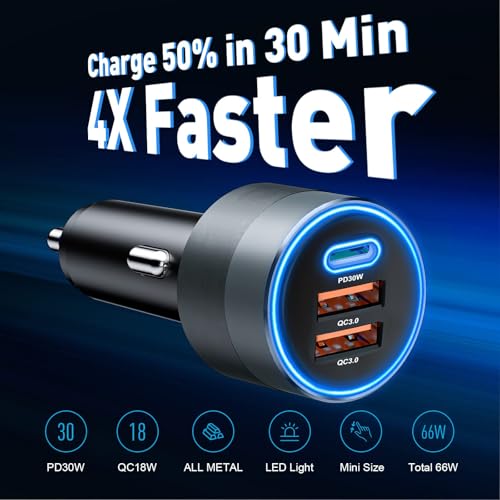 Cargador de coche USB C para iPhone 16, 66 W, adaptador de e