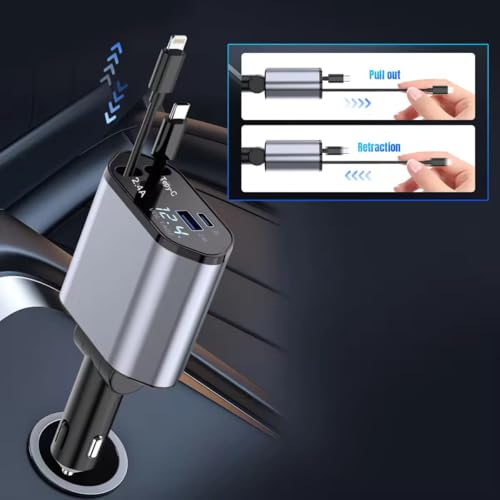 Cargador retráctil para automóvil, cargador de teléfono rápi