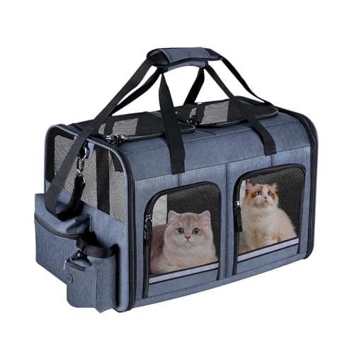 Transportador de gatos para 2 gatos, plegable doble para gat