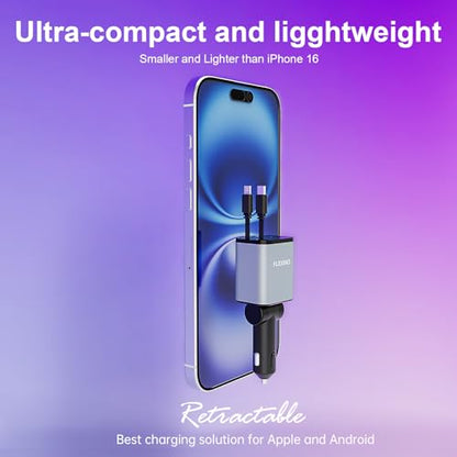 Flexino Cargador retráctil de coche para iPhone 16, cargador
