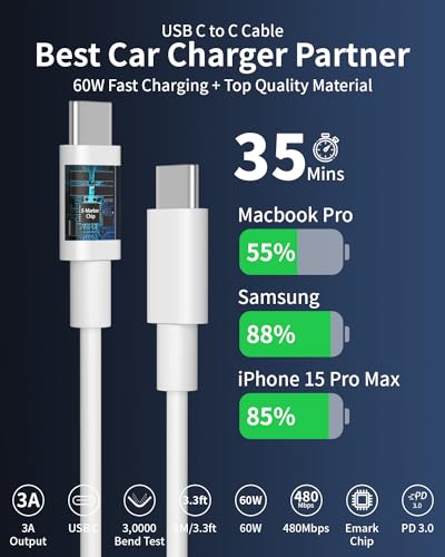 Cargador de coche USB C de 72 W, adaptador para encendedor d