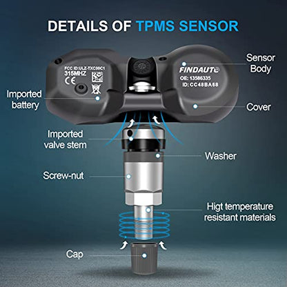 FINDAUTO Repuesto para sensor de neumáticos de 315 MHz, sist