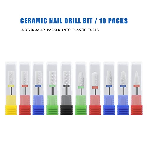 Broca de cerámica para uñas, 10 brocas de uñas 3/32 para uña