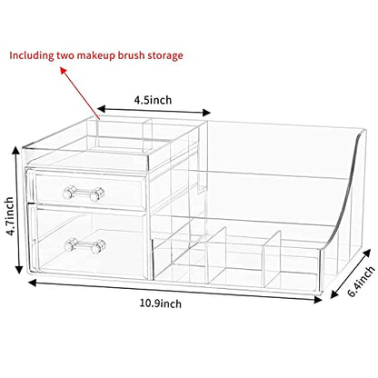 SuoXing Organizador de maquillaje acrílico con 2 cajones, or