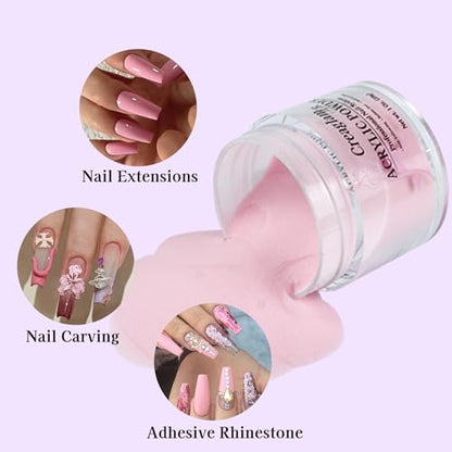 Polvo acrílico súper para uñas: 3 piezas de polímero rosa de